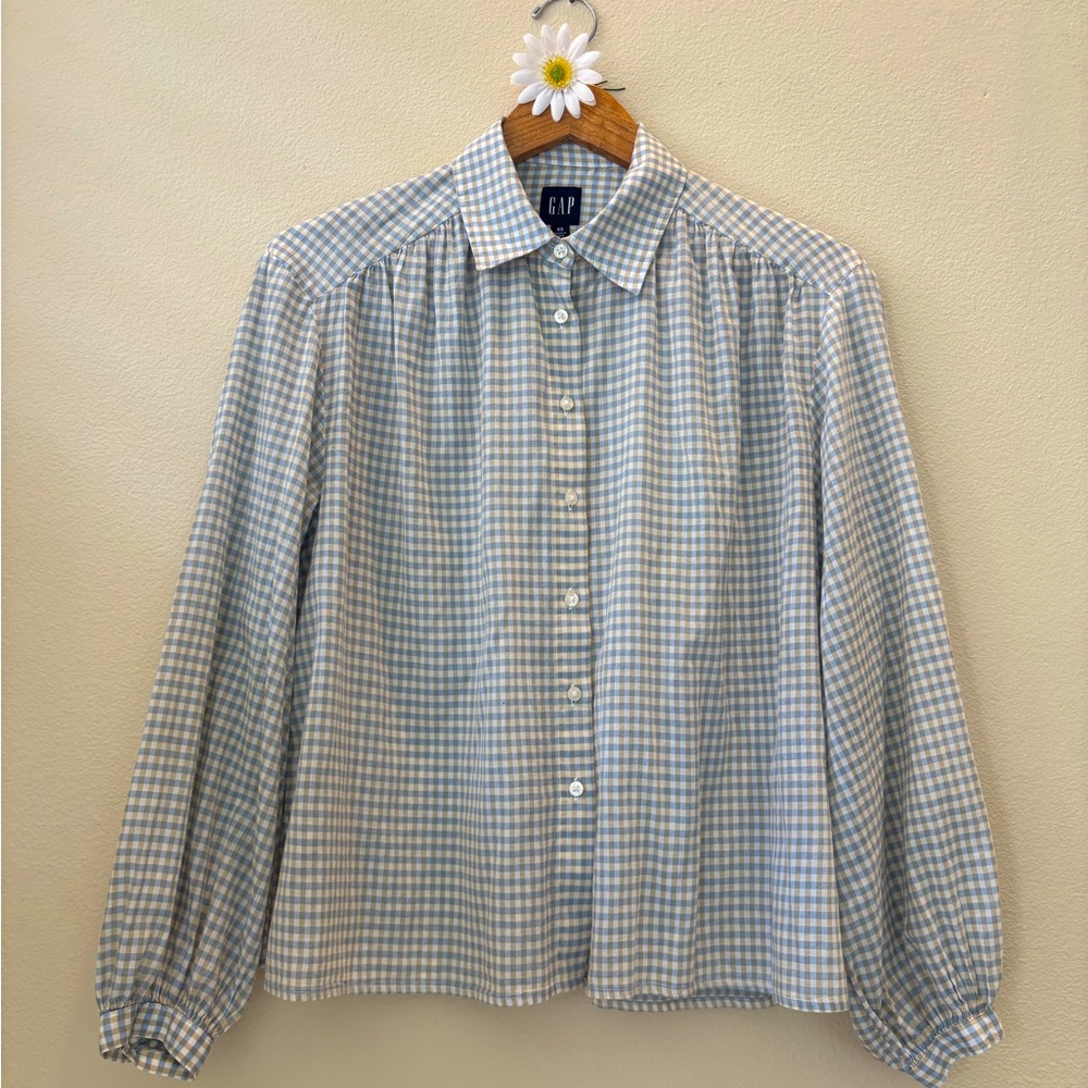 GAP Light Blue and Cream Checkered Shirt